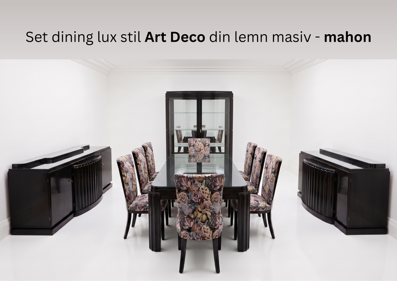 Set dining lux stil Art Deco din lemn masiv mahon - 14 piese de colectie