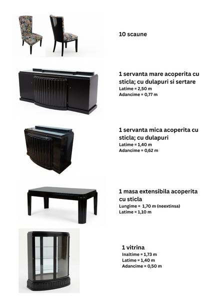 Set dining lux stil Art Deco din lemn masiv mahon - 14 piese de colectie